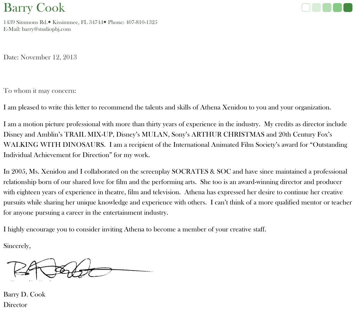 Barry Cook letter